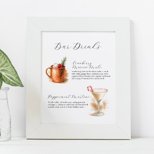 Christmas Bar Signs Watercolor Cocktails