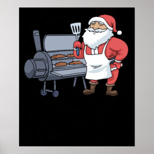 Christmas Barbecue Santa Claus Grill Smoker Steak Poster