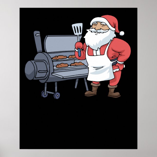 Christmas Barbecue Santa Claus Grill Smoker Steak Poster (Front)