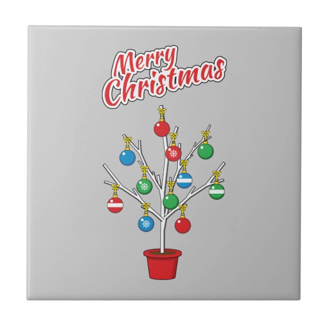 Christmas Bare Branch Tree - Merry Christmas Ceramic Tile (Front)