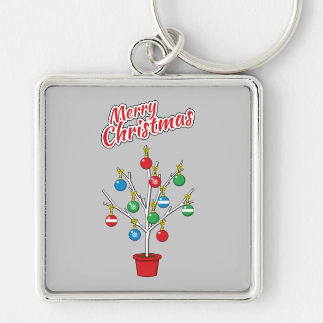 Christmas Bare Branch Tree - Merry Christmas Key Ring (Front)