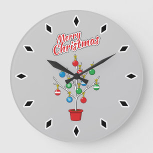 Christmas Bare Branch Tree - Merry Christmas Large Clock