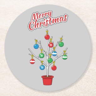 Christmas Bare Branch Tree - Merry Christmas Round Paper Coaster