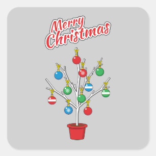 Christmas Bare Branch Tree - Merry Christmas Square Sticker