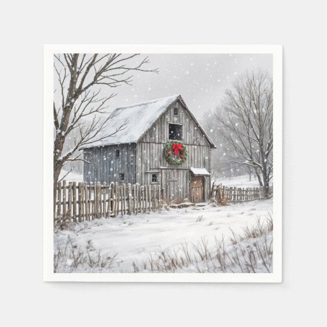 Christmas Barn In Snowflakes Napkin (Front)