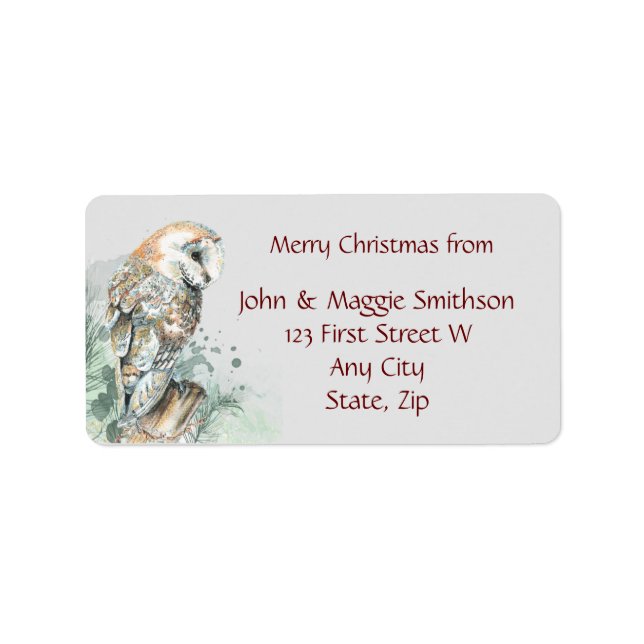 Christmas Barn Owl Custom Message Label (Front)
