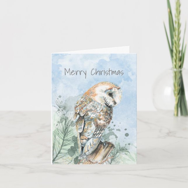 Christmas Barn Owl Greeting Holiday Card (Front)