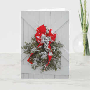 Christmas Barn Wreath Holiday Card