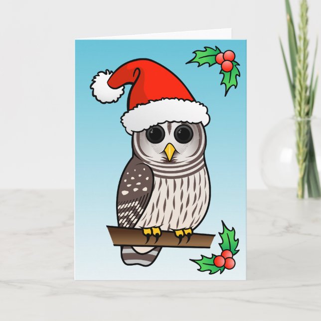 Christmas Barred Owl Santa Holiday Card (Front)
