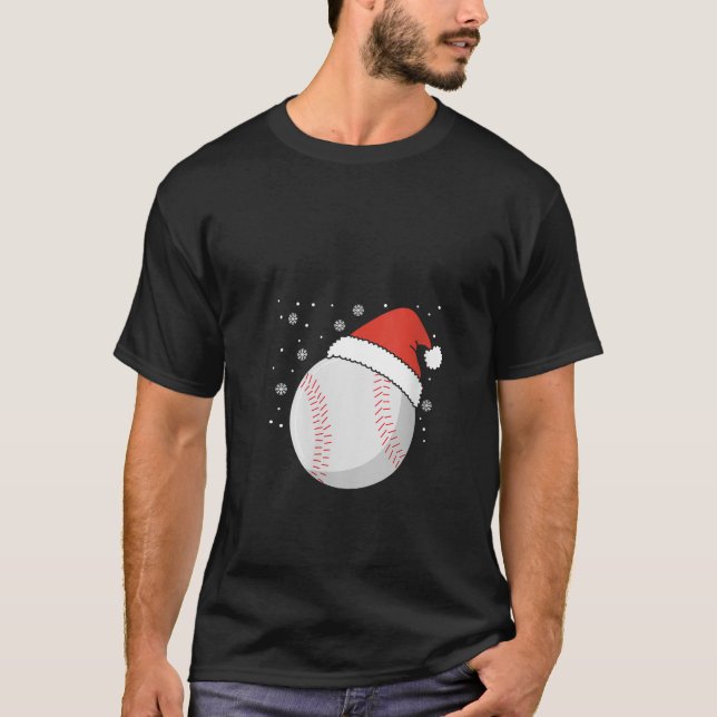 Christmas Baseball Ball Santa Claus Hat Xmas Catch T-Shirt (Front)