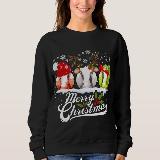 Christmas Baseball Ball Santa Hat Elf Reindeer Fun Sweatshirt (Front)