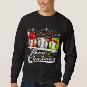 Christmas Baseball Ball Santa Hat Elf Reindeer Fun Sweatshirt
