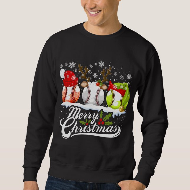 Christmas Baseball Ball Santa Hat Elf Reindeer Fun Sweatshirt (Front)