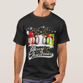 Christmas Baseball Ball Santa Hat Elf Reindeer Fun T-Shirt