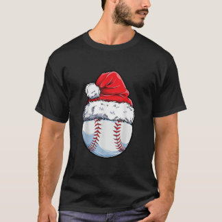 Christmas Baseball Ball Santa Hat Funny Sport Xmas T-Shirt