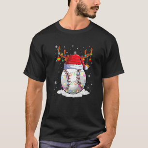 Christmas Baseball Ball Santa Hat Reindeer Lights  T-Shirt