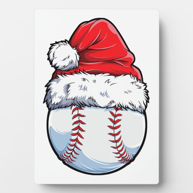 Christmas Baseball Ball Santa Hat Xmas Boys Catche Plaque (Front)