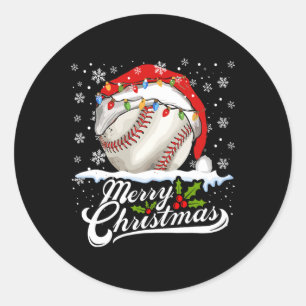 Christmas Baseball Ball Santa Hat Xmas Boys Men  Classic Round Sticker