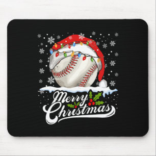 Christmas Baseball Ball Santa Hat Xmas Boys Men  Mouse Pad