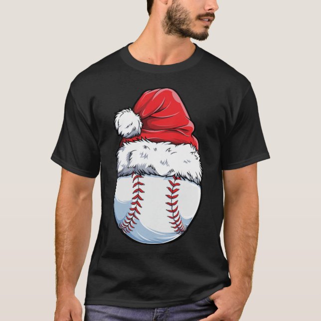 Christmas Baseball Ball Santa Hat Xmas Catcher Pit T-Shirt (Front)