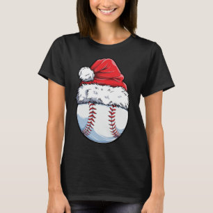 Christmas Baseball Ball Santa Hat Xmas Catcher Pit T-Shirt