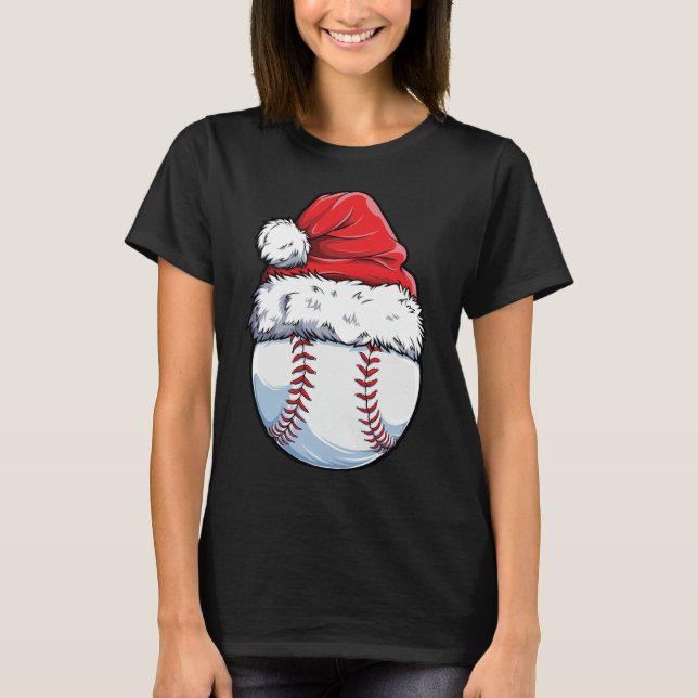 Christmas Baseball Ball Santa Hat Xmas Catcher Pit T-Shirt (Front)