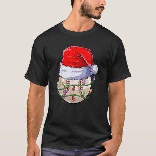 Christmas Baseball Ball Santa Hat Xmas Lights Cute T-Shirt