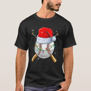 Christmas Baseball Ball Santa Hat Xmas Lights T-Shirt