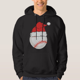 Christmas Baseball Ball With Santa Hat Xmas Sports Hoodie