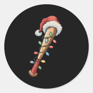 Christmas Baseball Bat Santa Hat Xmas Lights Retro Classic Round Sticker