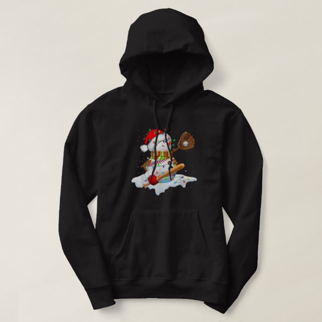 Christmas Baseball Bat Snowman Santa Snowflake You Hoodie (Design Front)