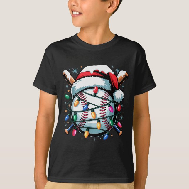 Christmas Baseball Boy Youth Kid Men Santa Hat Xma T-Shirt (Front)
