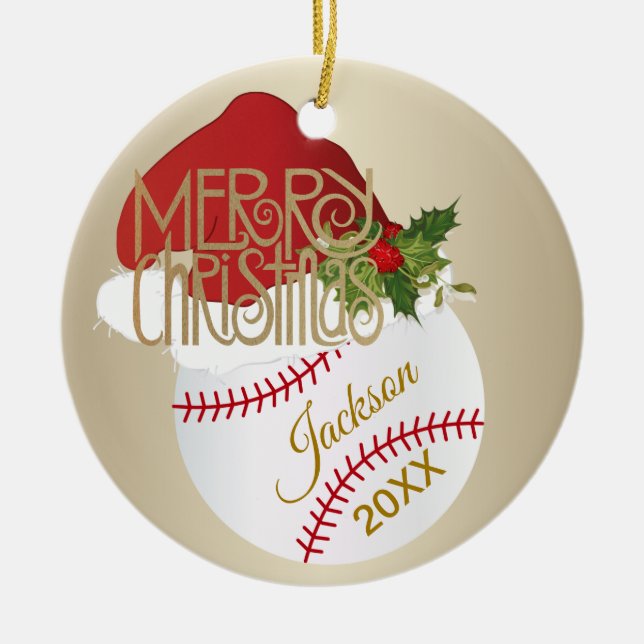 Christmas Baseball Ceramic Ornament (Front)