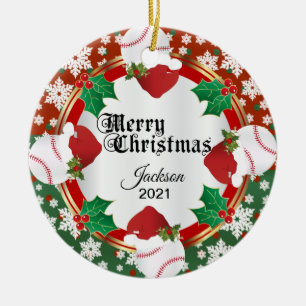 Christmas Baseball Design Ceramic Ornament