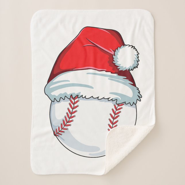 Christmas Baseball  For Kids Men Ball Santa Pajama Sherpa Blanket (Front)
