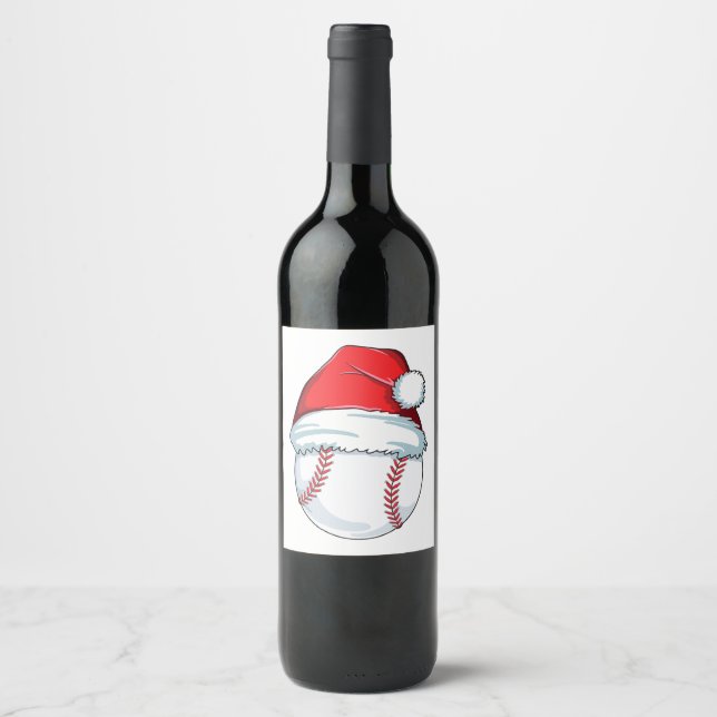 Christmas Baseball  For Kids Men Ball Santa Pajama Wine Label (Front)