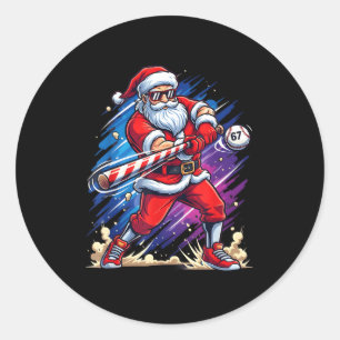 Christmas Baseball Funny Santa Game Day Xmas Boys Classic Round Sticker