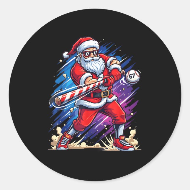 Christmas Baseball Funny Santa Game Day Xmas Boys  Classic Round Sticker (Front)
