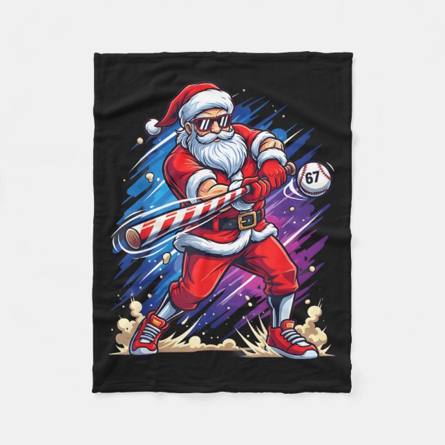 Christmas Baseball Funny Santa Game Day Xmas Boys  Fleece Blanket (Front)