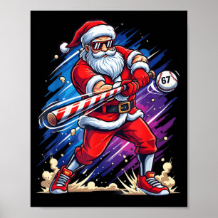 Christmas Baseball Funny Santa Game Day Xmas Boys Poster