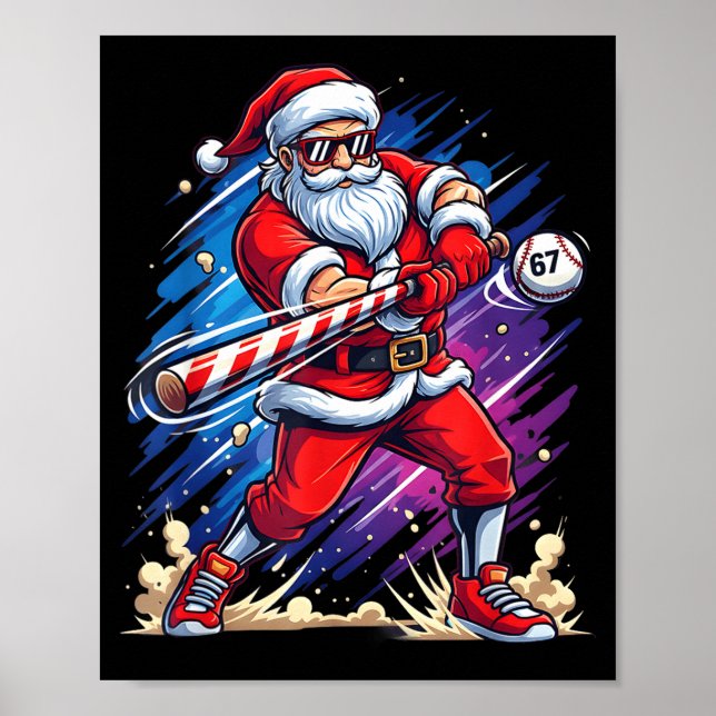 Christmas Baseball Funny Santa Game Day Xmas Boys  Poster (Front)