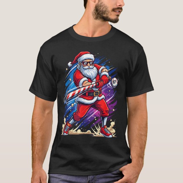 Christmas Baseball Funny Santa Game Day Xmas Boys  T-Shirt (Front)