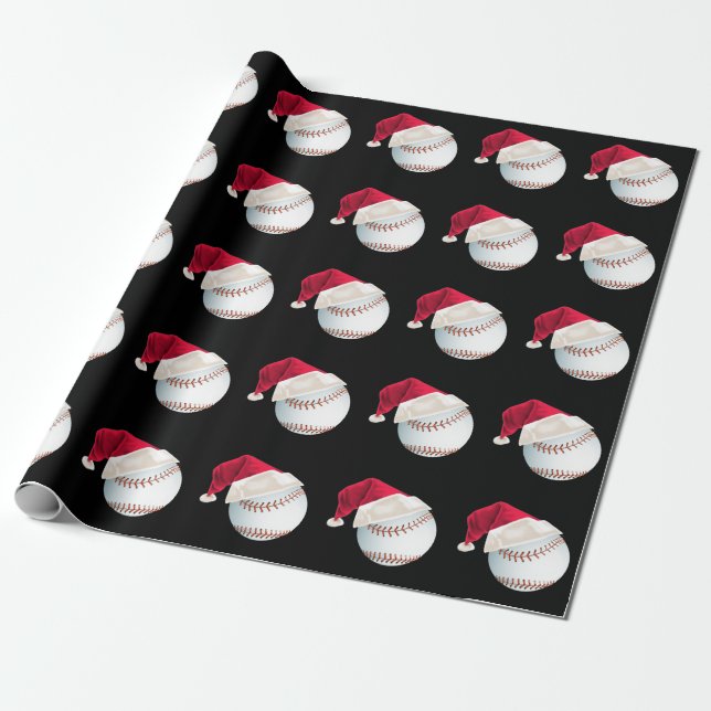 Christmas Baseball Funny Santa Holiday Wrapping Paper (Unrolled)