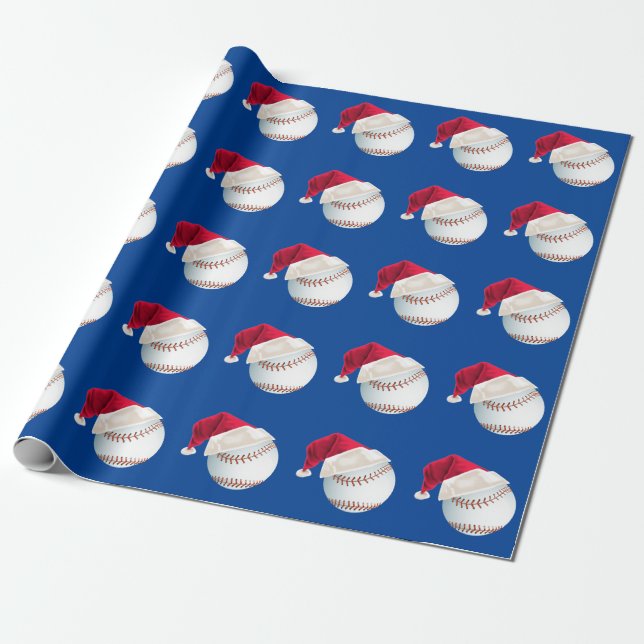 Christmas Baseball Funny Santa Holiday Wrapping Paper (Unrolled)