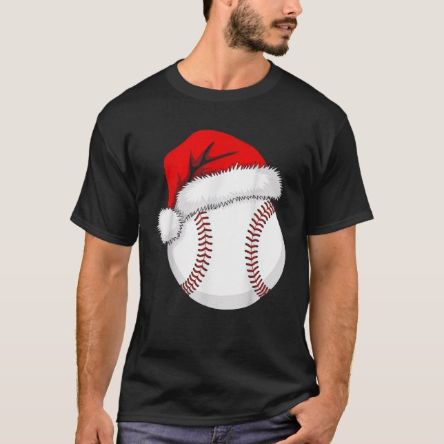 Christmas Baseball Funny Xmas Santa Hat Boys Teens T-Shirt (Front)