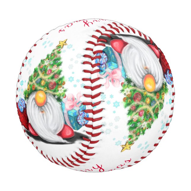 Christmas Baseball Gift Gnome with Gift  (Angled)