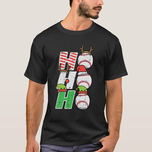 Christmas Baseball Ho Ho Ho Funny Xmas Sports Men T-Shirt (Front)