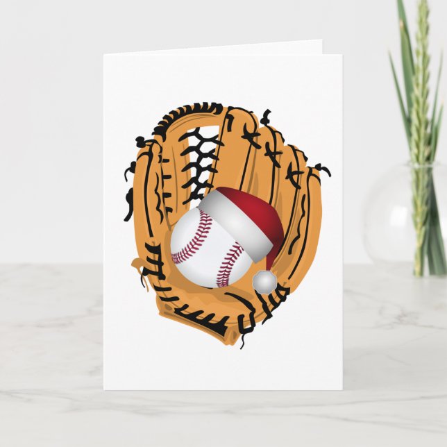 Christmas Baseball Mitt and Ball Holiday Card (Front)
