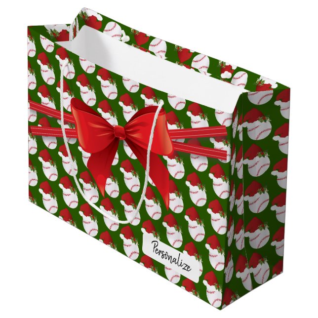 Christmas Baseball Pattern - Large Gift Bag (Front Angled)