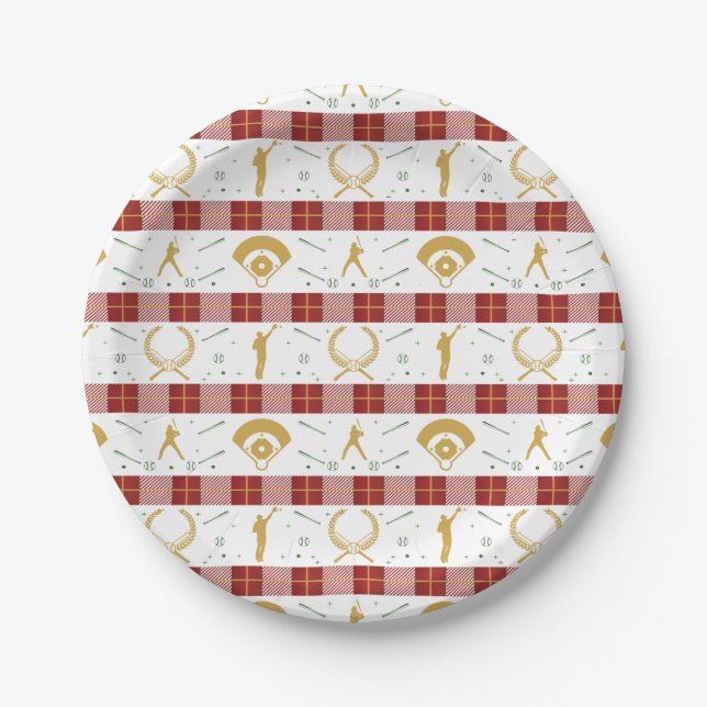 Christmas Baseball Player - Red Green Paper Plate (Front)